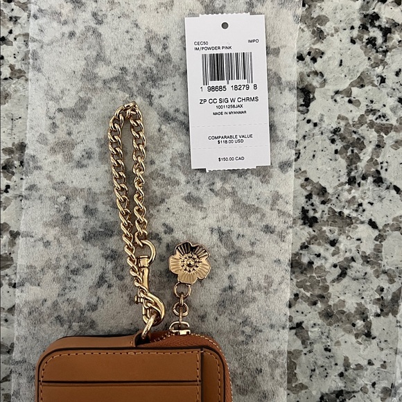 Coach Zip Card Case In Signature Canvas With Charm -Powder Pink NWT - Picture 5 of 8